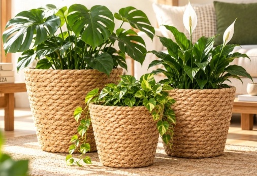 kit com 3 cestos de palha