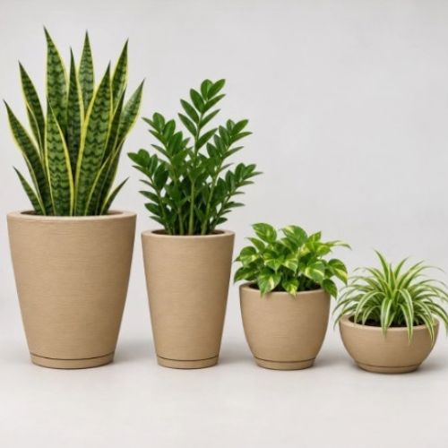 kit de 4 vasos para plantas na cor bege