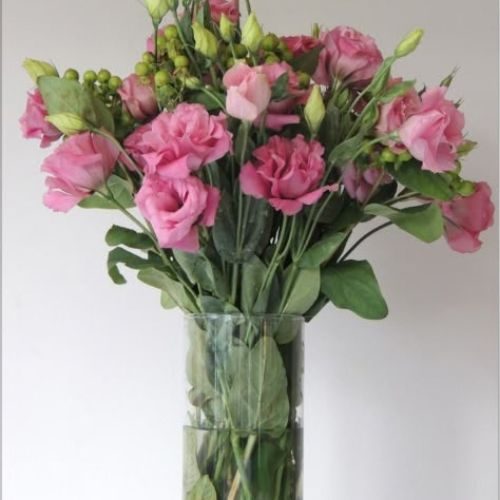 arranjo de flores com Lisianto em tons de rosa